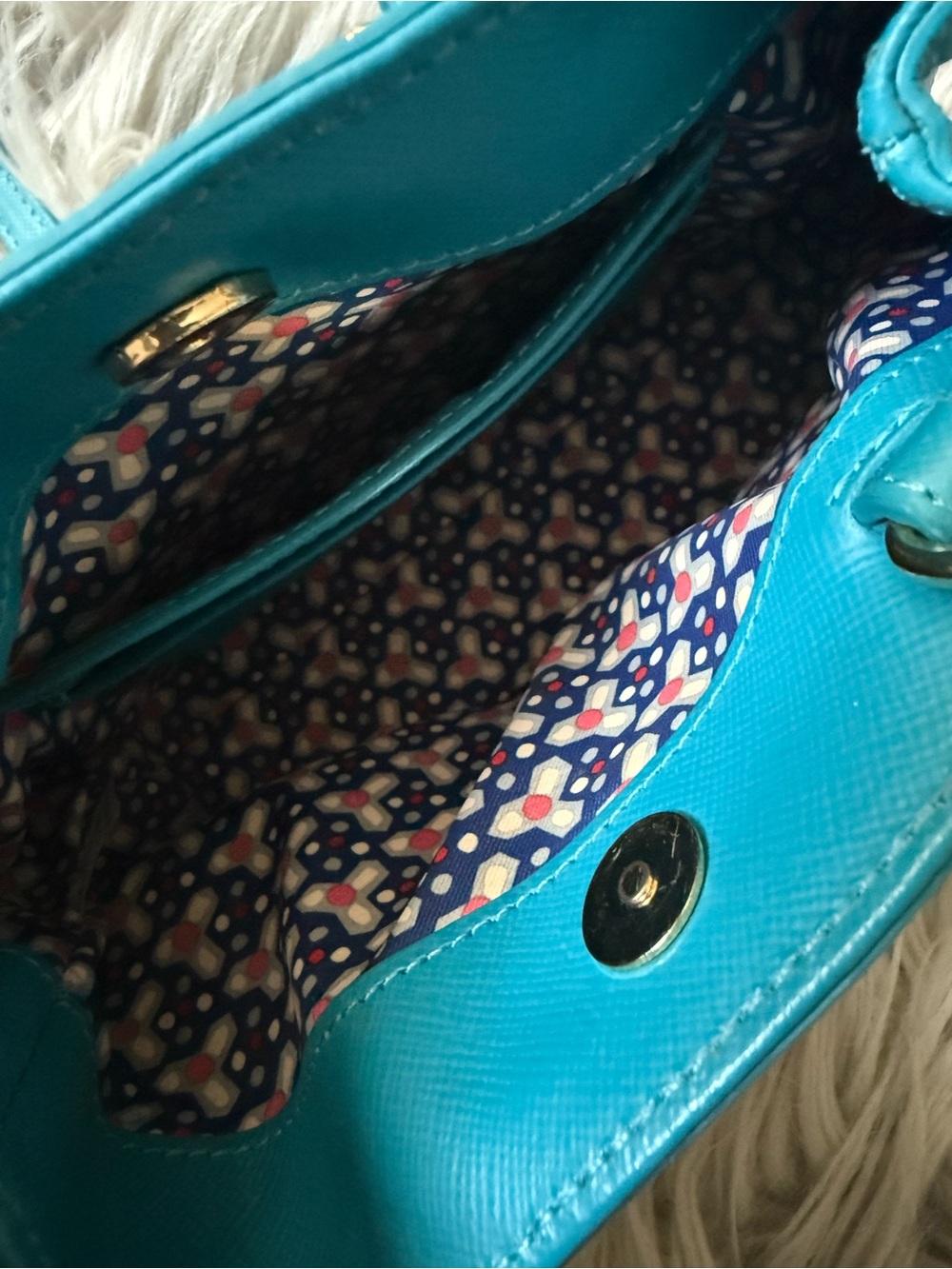 TORY BURCH Robinson Turquoise Blue Leather Mini Satchel Crossbody Bag - Picture 8 of 10
